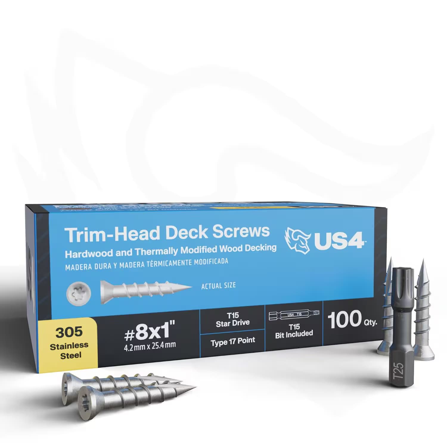 US4 Trim Head Stainless Steel Deck Screws #8x1"