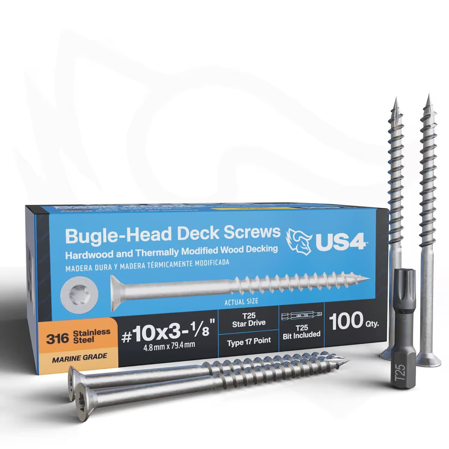 US4 Bugle Head Type 316 Stainless Steel Deck Screws #10x3.125"