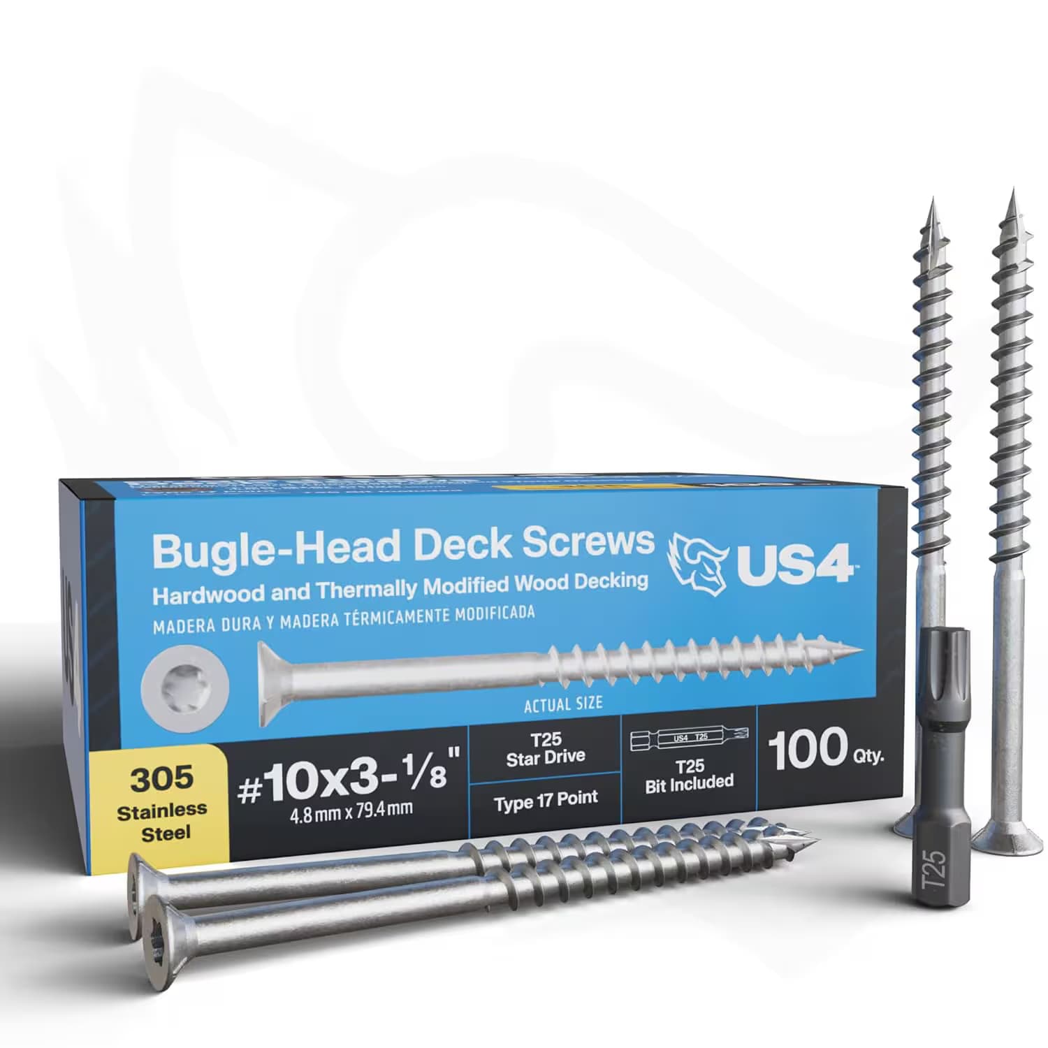 US4 Bugle Head Stainless Steel Deck Screws #10x3.125" — Cedar