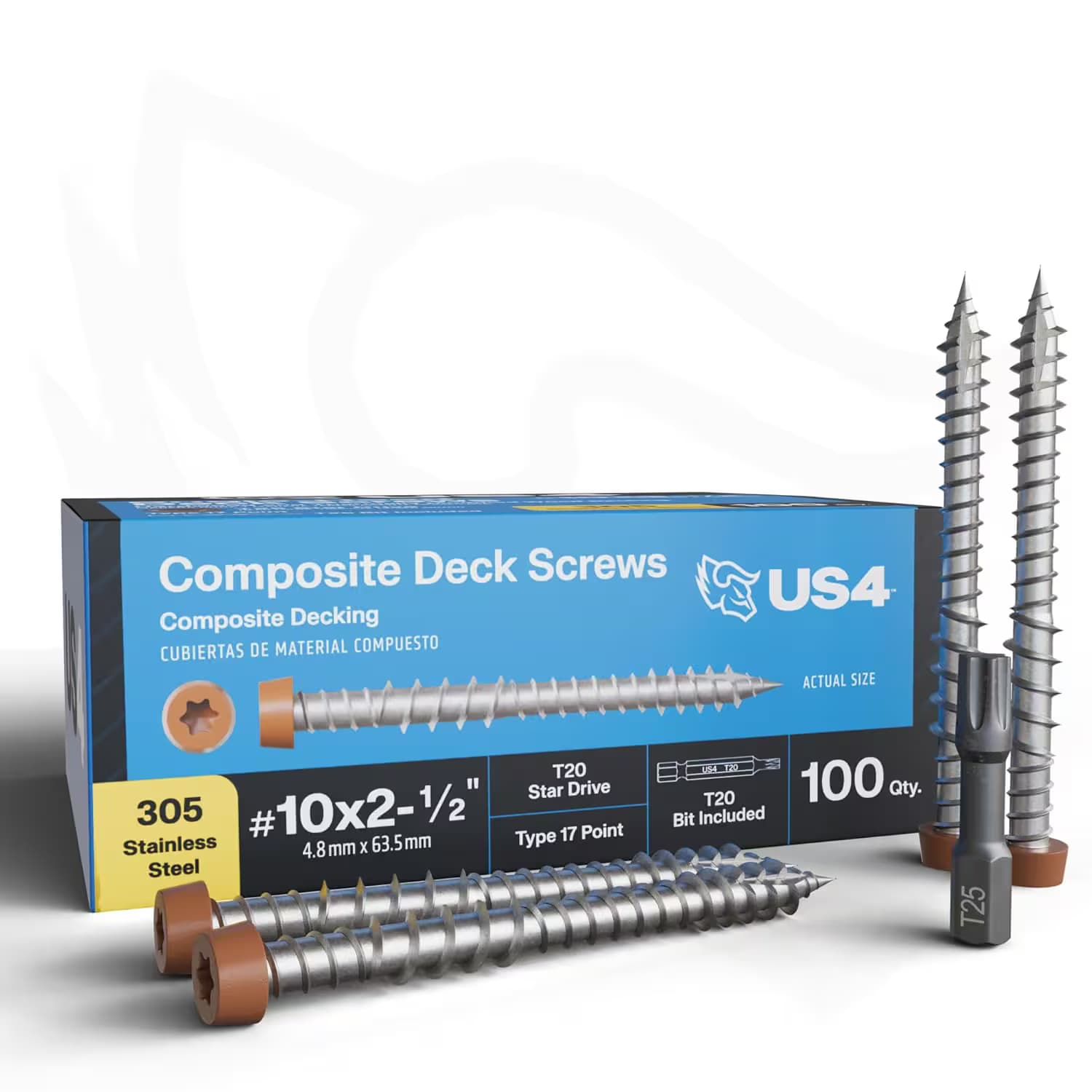 US4 Composite Deck Screws #10x2.5" — Tropical Timber Brown