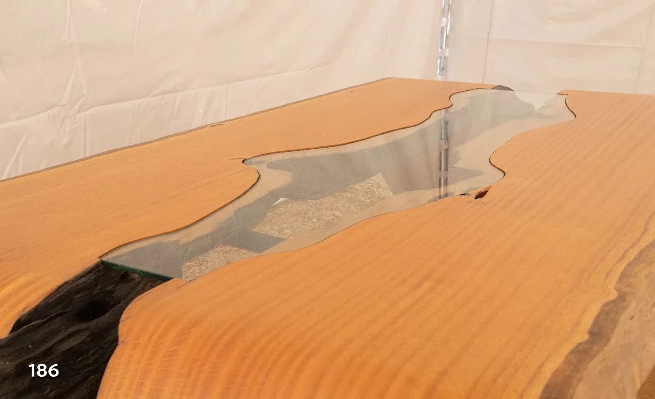 Pequi Live Edge Double Waterfall Glass Table — 14.3 ft | #186